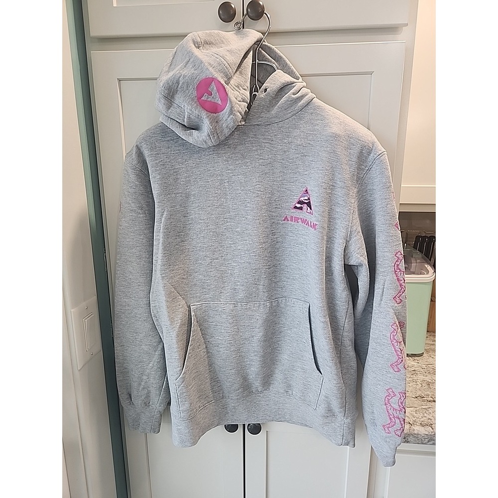 Airwalk Gray W/Neon Pink Running Doodles Graphic Hooded‎ Sweatshirt - Sz Xs